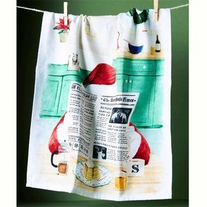 NEW Anthropologie Breakfast with Santa Kitchen Dish Hand Towel Christmas